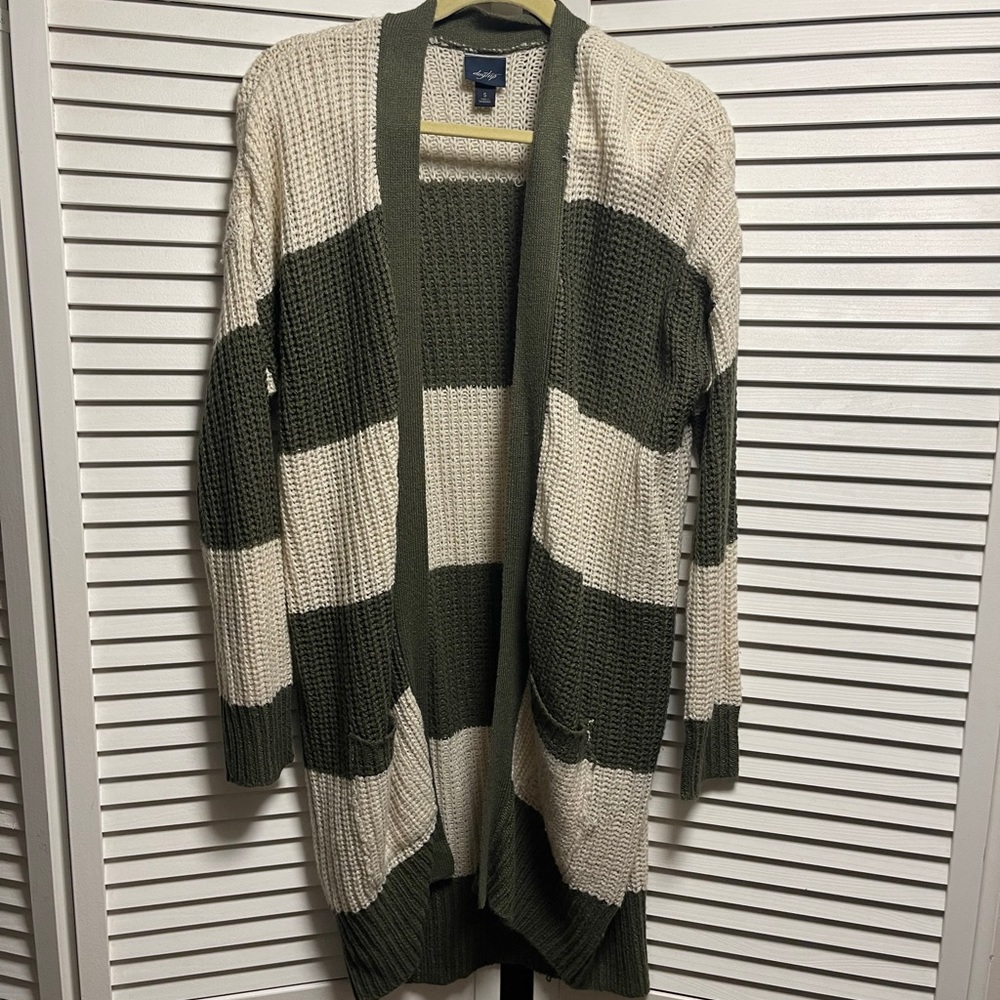 Daytrip Striped Olive and Cream Cardigan